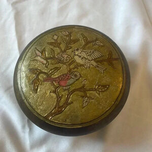 Vintage Brass Hand Painted Trinket Box